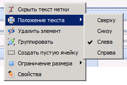 Команды для изменения положения текста метки