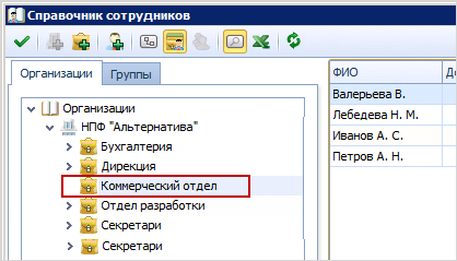 Выбор сотрудников подразделения в таблице исполнителей