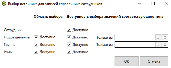 Панель настройки выбора исполнителей