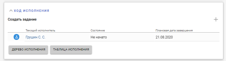 Информация по созданному заданию в документе