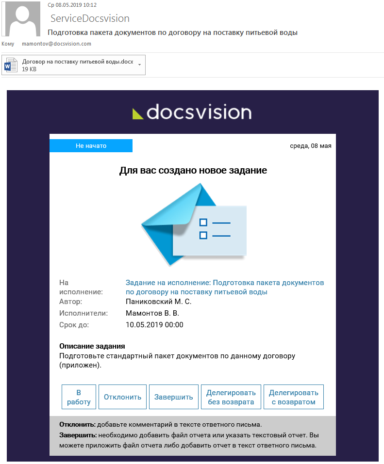 Почтовое сообщение с заданием