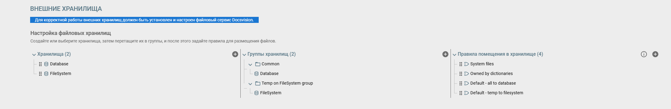 Управление внешними хранилищами в Консоли управления Docsvision