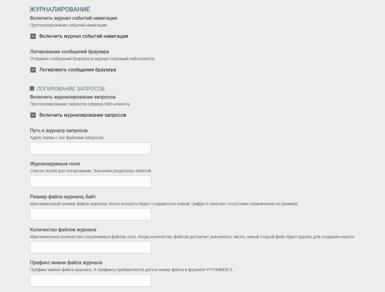 Группа настроек "Журналирование"