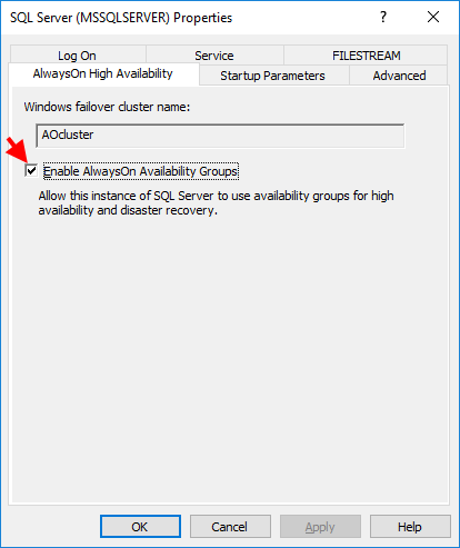 Настройка поддержки AlwaysOn в конфигурации службы Microsoft SQL Server
