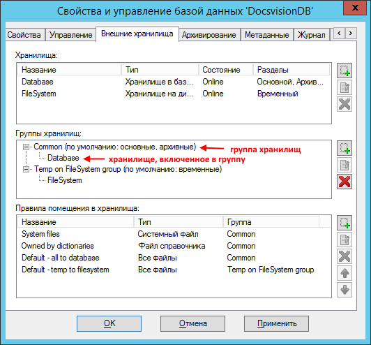 Управление внешними хранилищами в Консоли настройки Docsvision