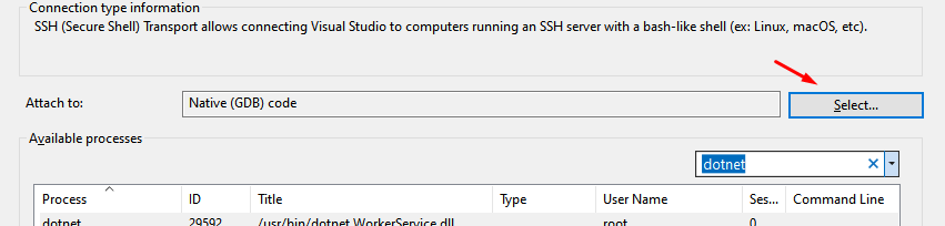 Выберите значение "Native (GDB) code"