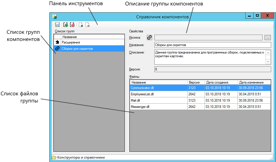 Главное окно Справочника компонентов