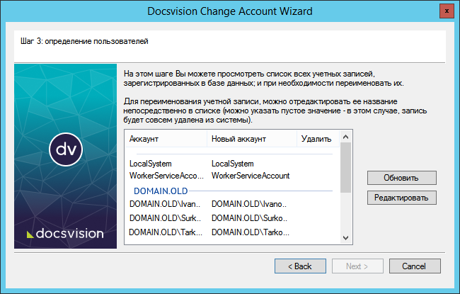 Список учетных записей