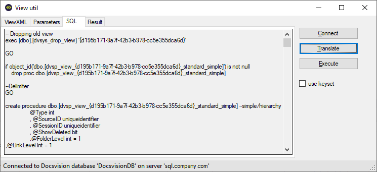 Пример сгенерированного SQL-кода представления