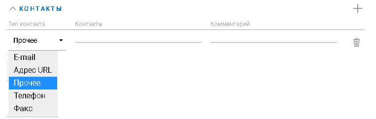 Контакты организации контрагента