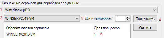 Блок "Назначение сервисов для обработки баз данных"