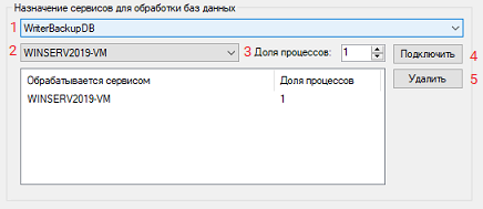 Блок "Назначение сервисов для обработки баз данных"